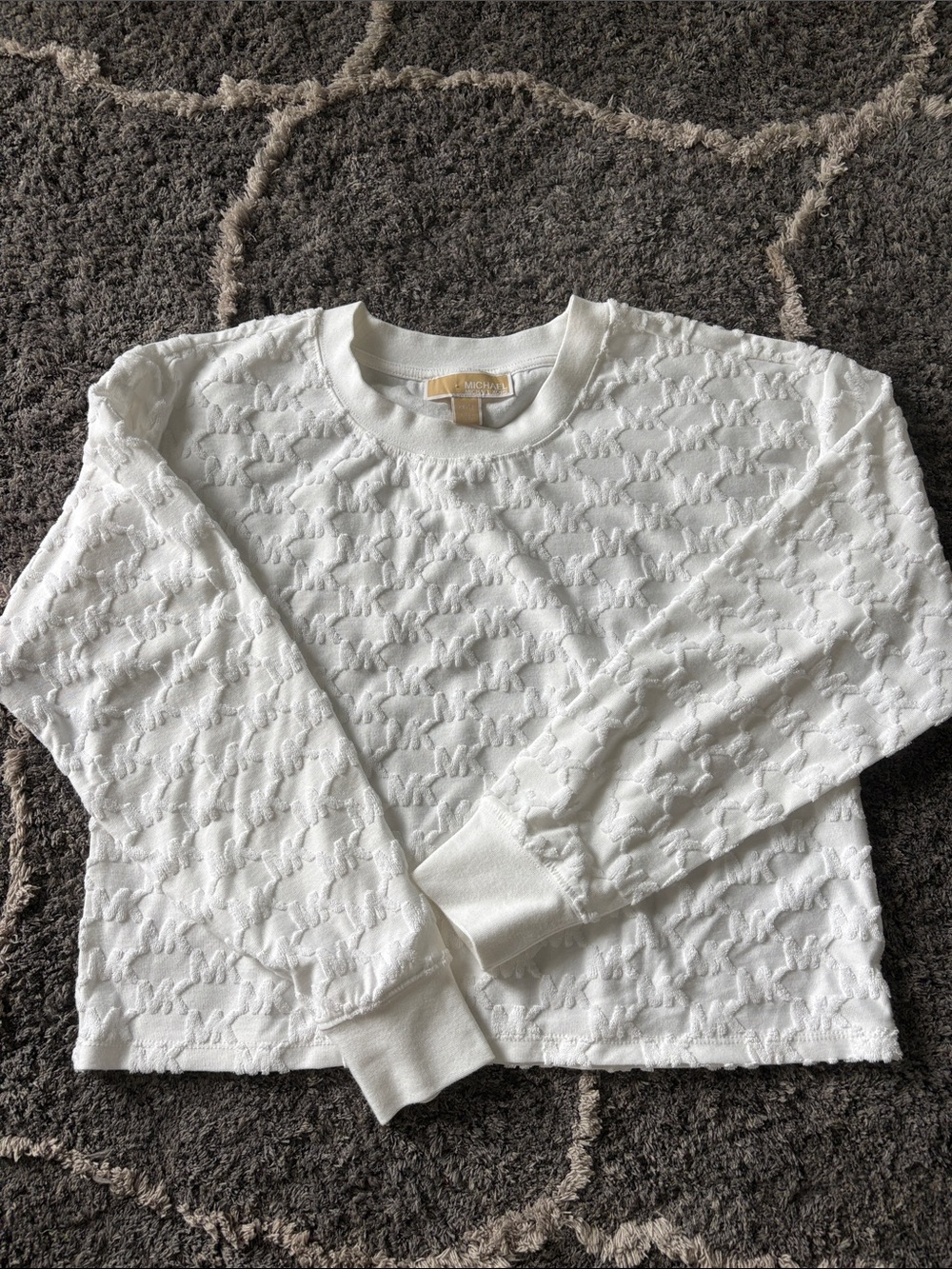 Michael Kors Cream Textured Logo Crewneck Sweater